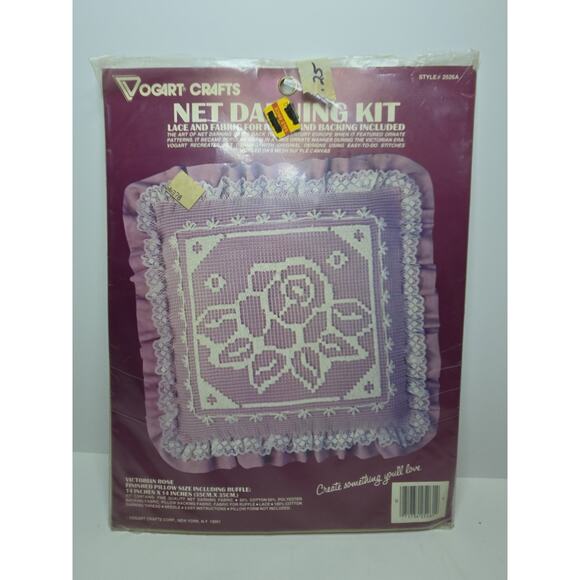 Victorian Rose Lace Net Darning 14in Ruffle Pillow Kit Sealed Vogart Crafts 2526 - Picture 1 of 2